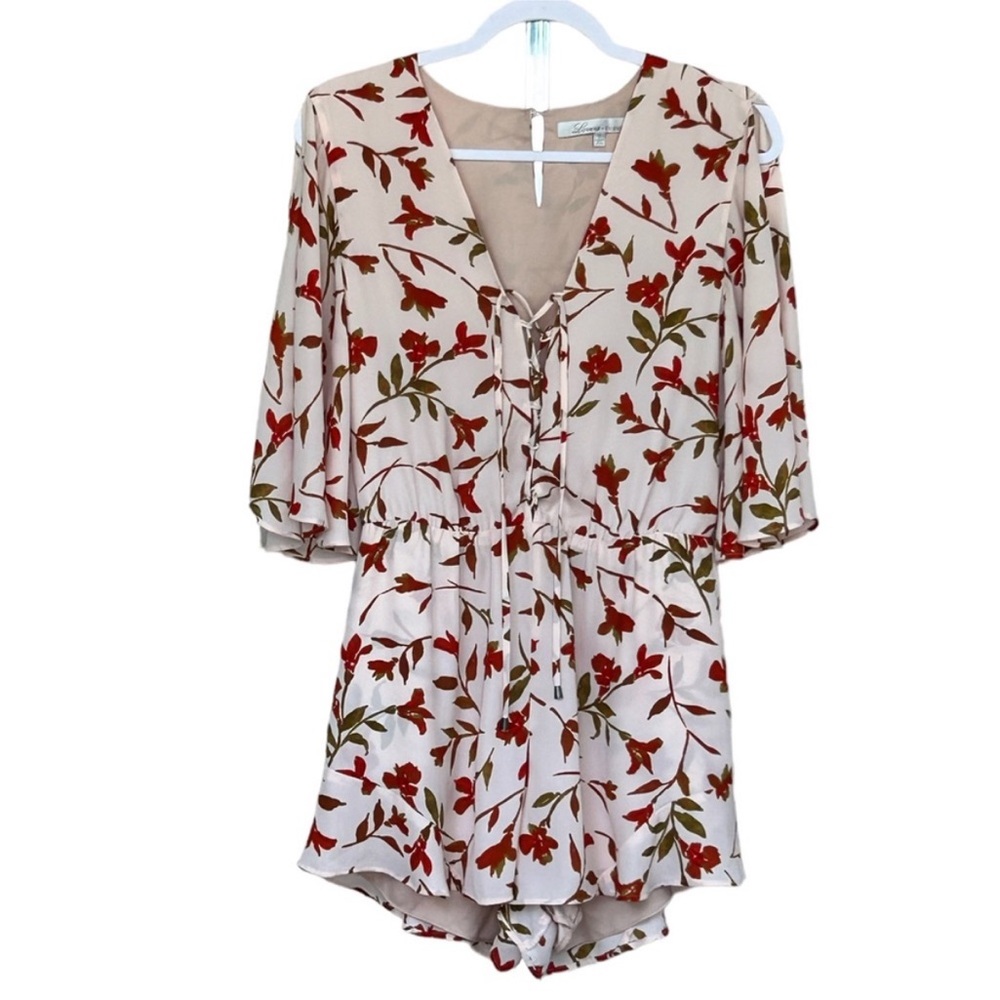 Lovers + Friends Floral Print Lined Open Sleeves Romper W/Pockets Size S
